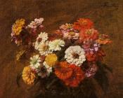 Zinnias in a Vase - 亨利·方丹·拉图尔